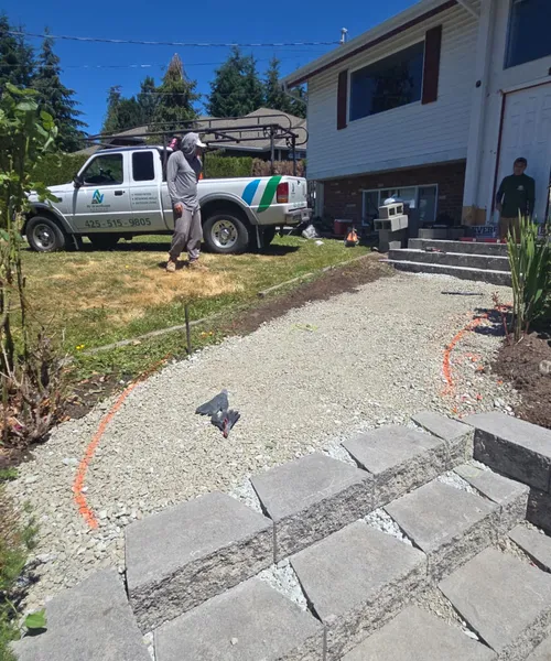 Paver Staircase Project with Retaining Wall Blocks in Edmonds 